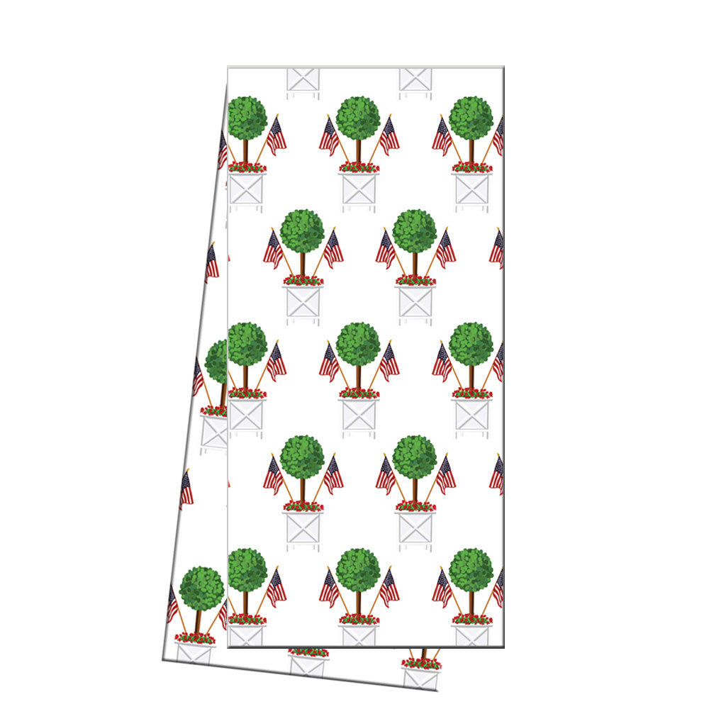 WH Hostess Cotton Tea Towel | Patriotic Topiary Tree Pattern